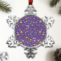 Pattern Cute Clouds Stars Metal Small Snowflake Ornament by Simbadda