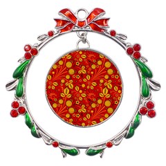 Seamless Pattern Slavic Folk Style Metal X mas Wreath Ribbon Ornament