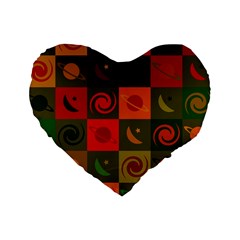 Space Pattern Multicolour Standard 16  Premium Heart Shape Cushions by Simbadda