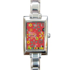 Flowers Pattern Rectangle Italian Charm Watch