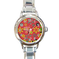 Flowers Pattern Round Italian Charm Watch