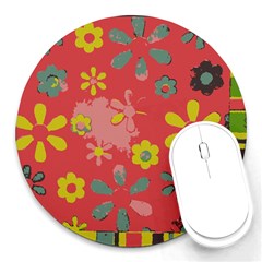 Flowers Pattern Round Mousepad