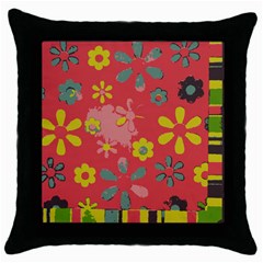 Flowers Pattern Throw Pillow Case (Black)