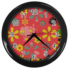 Flowers Pattern Wall Clock (Black)