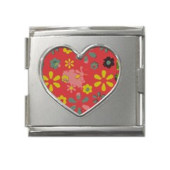 Flowers Pattern Mega Link Heart Italian Charm (18mm)