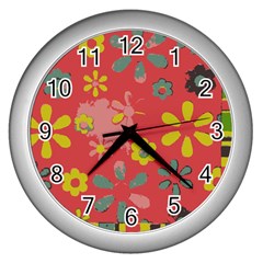 Flowers Pattern Wall Clock (Silver)