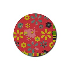 Flowers Pattern Rubber Coaster (round) by Simbadda