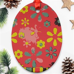 Flowers Pattern Oval Ornament (Two Sides)