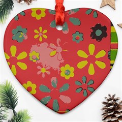 Flowers Pattern Heart Ornament (Two Sides)