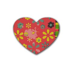 Flowers Pattern Rubber Coaster (Heart)