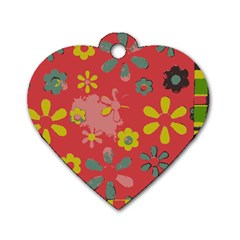 Flowers Pattern Dog Tag Heart (One Side)