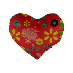 Flowers Pattern Standard 16  Premium Heart Shape Cushions