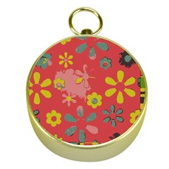 Flowers Pattern Gold Compasses