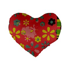 Flowers Pattern Standard 16  Premium Flano Heart Shape Cushions