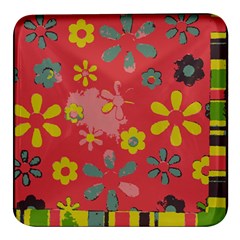 Flowers Pattern Square Glass Fridge Magnet (4 pack)