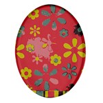 Flowers Pattern Oval Glass Fridge Magnet (4 pack) Front