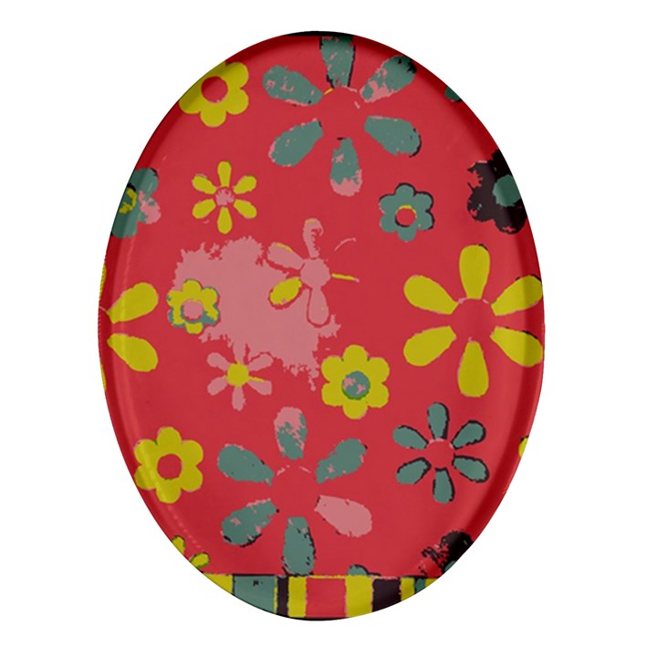 Flowers Pattern Oval Glass Fridge Magnet (4 pack)