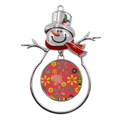 Flowers Pattern Metal Snowman Ornament