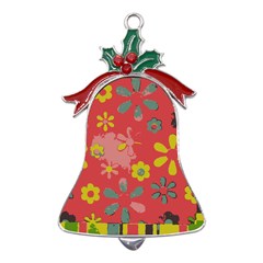 Flowers Pattern Metal Holly Leaf Bell Ornament