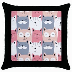 Cute Seamless Pattern With Cats Throw Pillow Case (black) by Simbadda