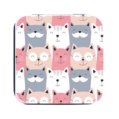 Cute Seamless Pattern With Cats Square Metal Box (black) by Simbadda