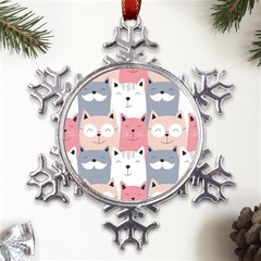 Cute Seamless Pattern With Cats Metal Large Snowflake Ornament by Simbadda