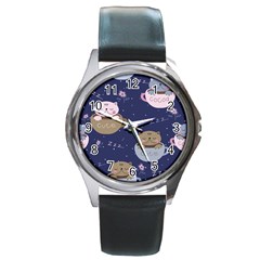 Cute Kittens Sleep Sweetly Mugs Round Metal Watch by Simbadda