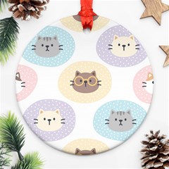 Cute Cat Seamless Pattern Background Ornament (round) by Simbadda