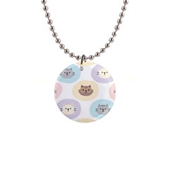 Cute Cat Seamless Pattern Background 1  Button Necklace by Simbadda