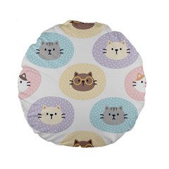 Cute Cat Seamless Pattern Background Standard 15  Premium Flano Round Cushions by Simbadda