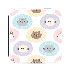 Cute Cat Seamless Pattern Background Square Metal Box (black) by Simbadda