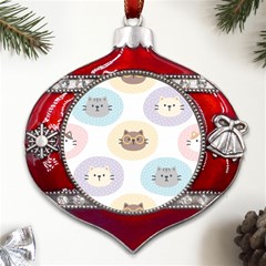 Cute Cat Seamless Pattern Background Metal Snowflake And Bell Red Ornament