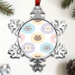 Cute Cat Seamless Pattern Background Metal Small Snowflake Ornament by Simbadda