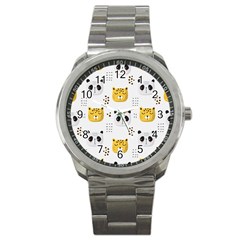 Seamless Pattern Cute Animals Sport Metal Watch by Simbadda