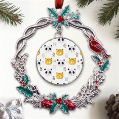 Seamless Pattern Cute Animals Metal X mas Wreath Holly Leaf Ornament by Simbadda