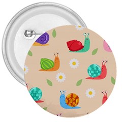 Seamless Pattern Cute Snail With Flower Leaf 3  Buttons by Simbadda