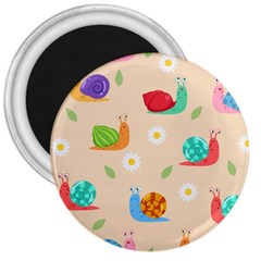 Seamless Pattern Cute Snail With Flower Leaf 3  Magnets by Simbadda