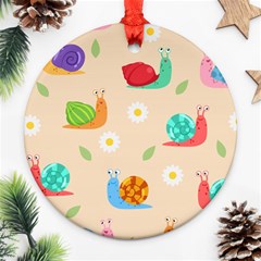 Seamless Pattern Cute Snail With Flower Leaf Ornament (round) by Simbadda