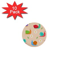 Seamless Pattern Cute Snail With Flower Leaf 1  Mini Buttons (10 Pack)  by Simbadda