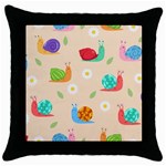 Seamless Pattern Cute Snail With Flower Leaf Throw Pillow Case (Black) Front