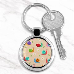 Seamless Pattern Cute Snail With Flower Leaf Key Chain (round) by Simbadda