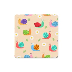 Seamless Pattern Cute Snail With Flower Leaf Square Magnet by Simbadda