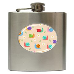 Seamless Pattern Cute Snail With Flower Leaf Hip Flask (6 Oz) by Simbadda