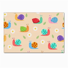 Seamless Pattern Cute Snail With Flower Leaf Postcard 4 x 6  (pkg Of 10) by Simbadda