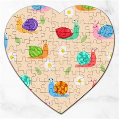 Seamless Pattern Cute Snail With Flower Leaf Jigsaw Puzzle (heart) by Simbadda