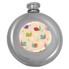 Seamless Pattern Cute Snail With Flower Leaf Round Hip Flask (5 Oz) by Simbadda