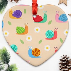 Seamless Pattern Cute Snail With Flower Leaf Heart Ornament (two Sides) by Simbadda