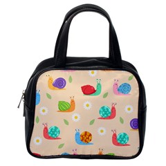 Seamless Pattern Cute Snail With Flower Leaf Classic Handbag (one Side) by Simbadda