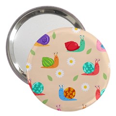 Seamless Pattern Cute Snail With Flower Leaf 3  Handbag Mirrors by Simbadda