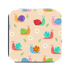 Seamless Pattern Cute Snail With Flower Leaf Square Metal Box (black) by Simbadda